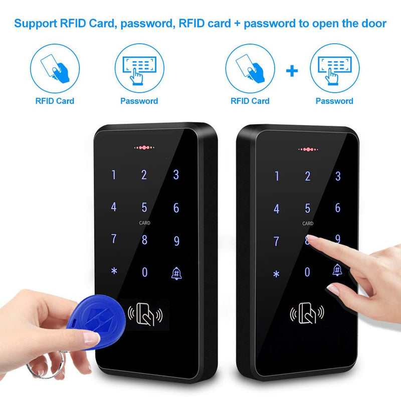 Stand-Alone Waterproof Door Access Control System Kit with 180KG/350lbs Electric Magnetic Lock + Power Supply+Door Exit Button+10pcs Blue Keyfobs