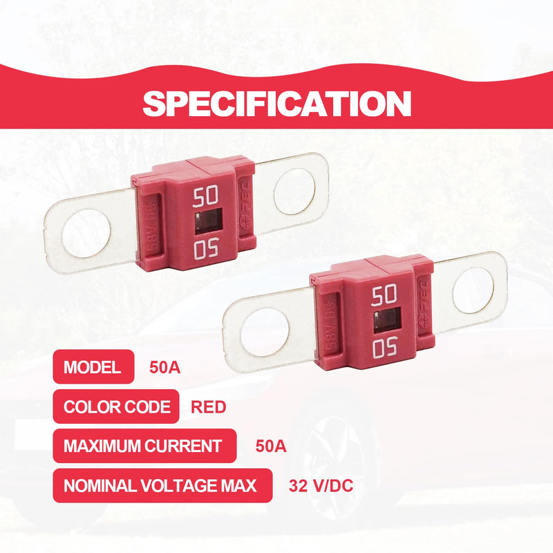 AMI Pack of 3 Midi Fuse, 50 Amp High Current, Bolt-on, Used in Cars, Trucks, Construction Vehicles, Agricultural Machinery, Caravans, Passenger Cars, Electrocar Golf Cart 50A