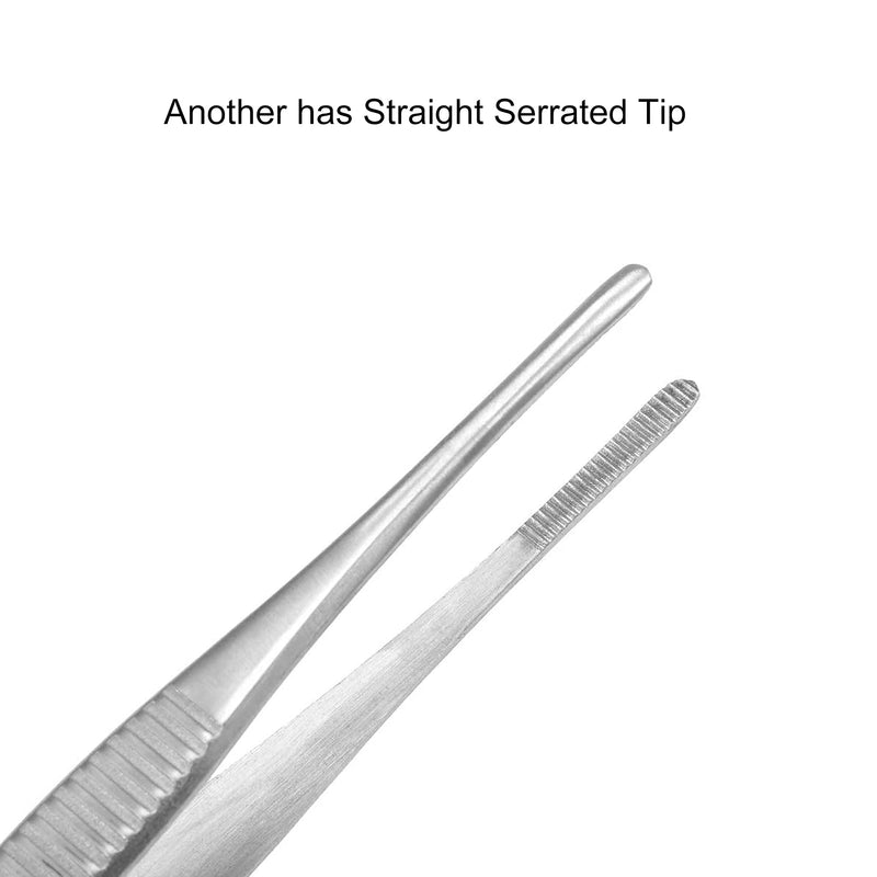 5-1/2 Inch Stainless Steel Tweezers with Straight and Curved Serrated Tip Multipurpose Forceps for Craft Repairing 2 Pack 5-1/2 Inch