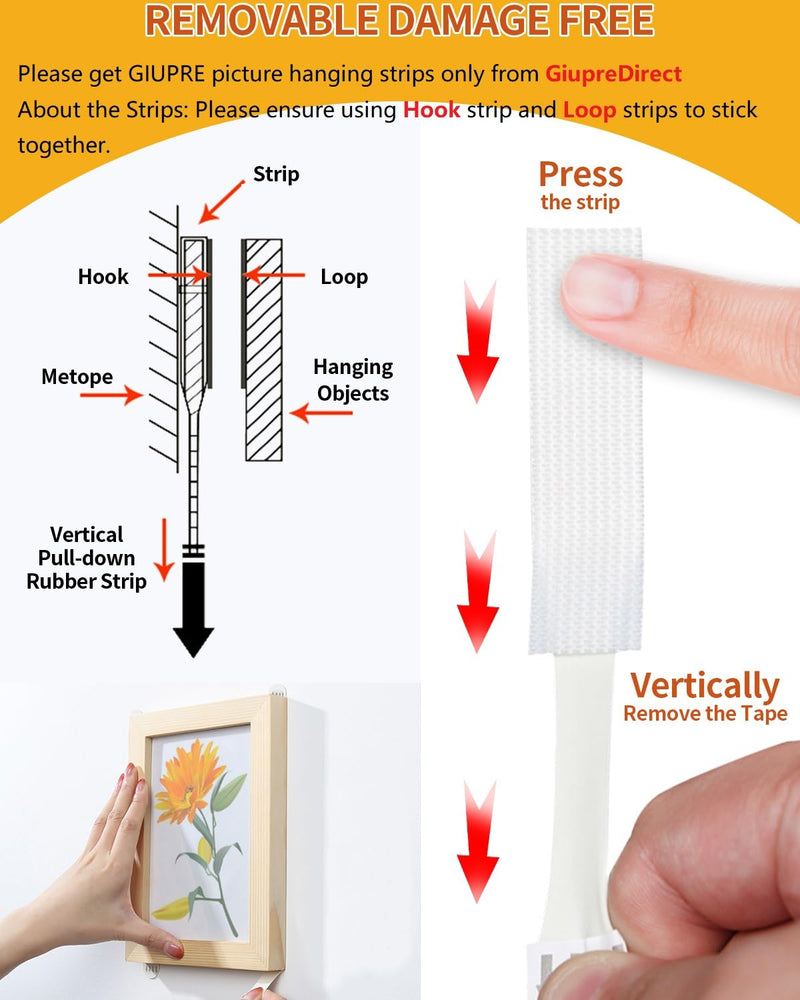 Picture Hanging Strips - 24-Pairs(48 Strips) Wall Sticky for Hanging Pictures on Wall Without Nails, Adhesive Picture Hangers Heavy Duty No Damage Picture Hanging White