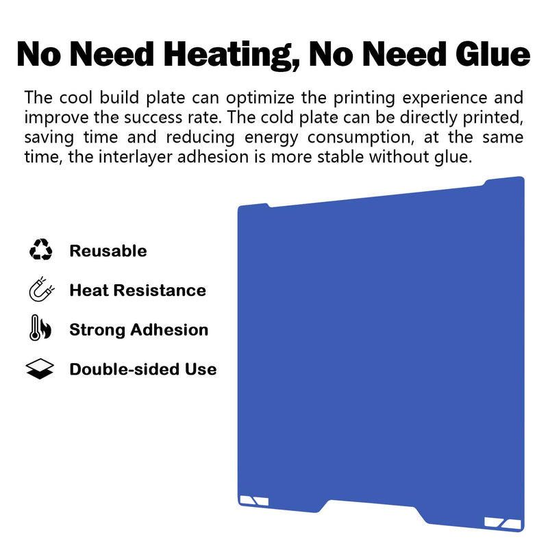H2C Cool Build Plate No Heating No Glue for Bambu Lab H2C 335x346.5mm, 3D Printer Smooth PEI Blue Double Sided Platform Surface Sheet Platform Flexible Removable Heated Bed 3D Printing Mat For H2C
