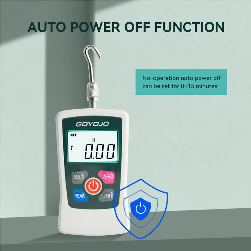 GOYOJO Digital Force Gauge High-Precision Push-Pull Meter for Tension & Compression Testing Units (N, kg, lb, oz) Real-Time/Peak/First Peak Modes Ideal for Quality Control & Material Testing (300N) 67lb/300N
