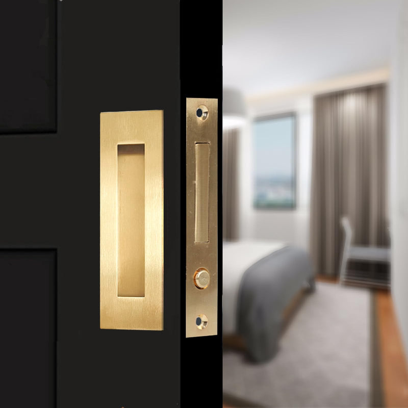 Pocket Door Hardware,Recessed Finger Flush Pulls with Edge Pull,Sliding Pocket Door Handles,Heavy Duty Edge Pull with Pop Out Ring Pull (Gold, 4.72Inch) 4.72inch-Gold