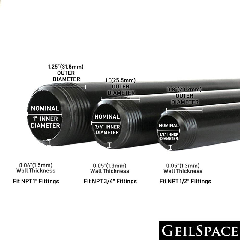 GeilSpace 6 Pack 3/4" × 36" Pre-Cut Black Metal Pipe, Industrial Steel Fits Standard Three Quarters Inch Black Threaded Pipes and Fittings - Vintage DIY Industrial Shelving (3/4" × 36", Black) 3/4" × 36"