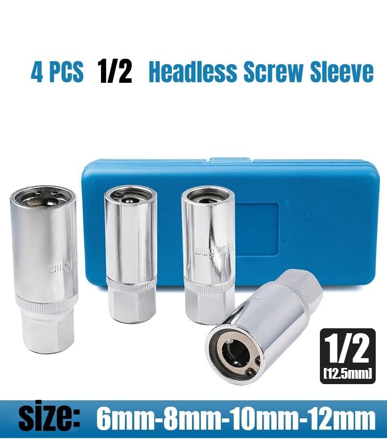 Stud Extractor Set, Broken Stud Removal Socket 4-Piece Metric Stud Remover Set 12.5mm Square Drive Sturdy Portable Nut Remover – Stud Puller Sockets 6, 8,10,12mm