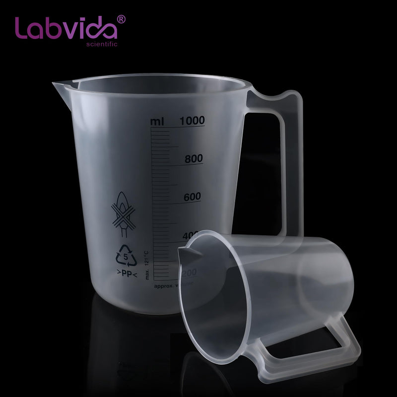 Plastic Beakers with Handle,Vol.2000ml(67.64oz) Measuring Cup with Blue Scale Line, Plastic Pitcher PP material Ideal for Science Activities and Household Use, LVB021 2000ml