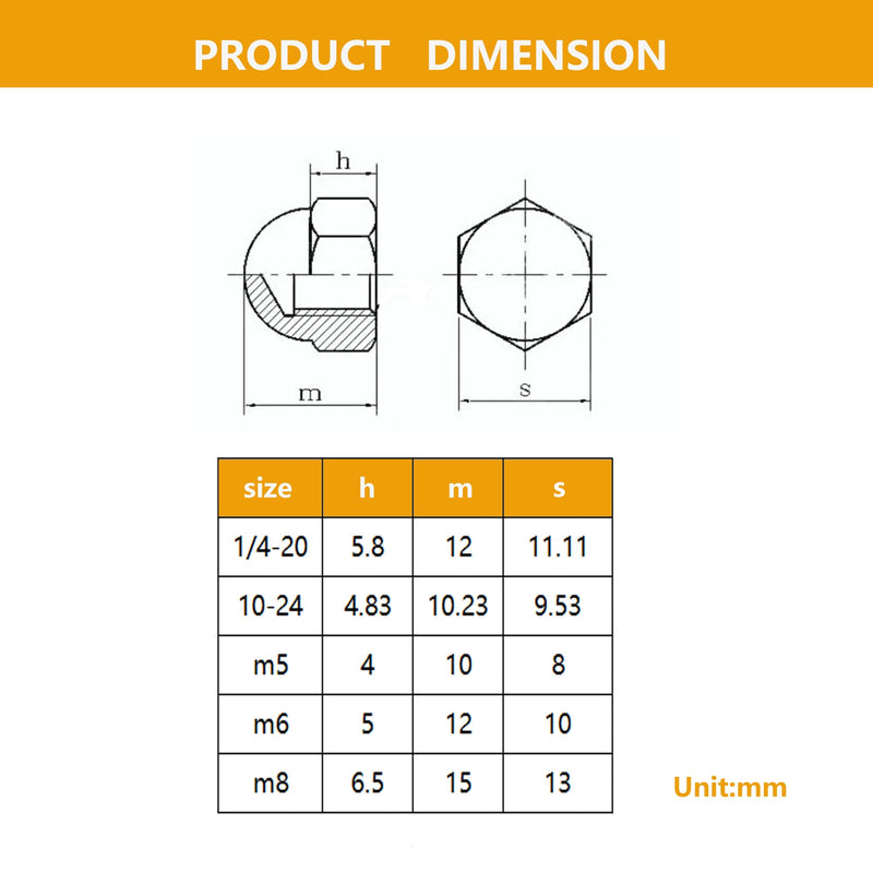 M5 Black Acorn Cap Nuts,Stainless Steel 304 (18-8) Acorn Nuts,Black Finish,25PCS M5,25pcs