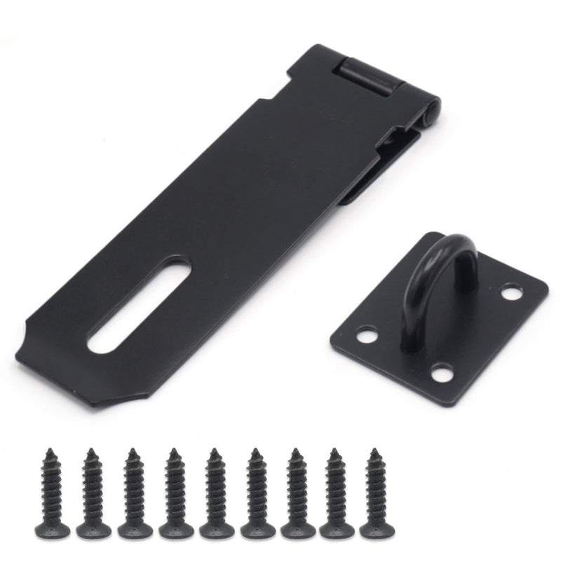 4-Pack 5 Inch Heavy Duty Stainless Steel Padlock Hasp, Black Door Lock Hasp Latch, Security Gate Lock Latches with Screws, Ideal for Outdoor Gates, Sheds, Cabinets, and Drawers 5Inch Black
