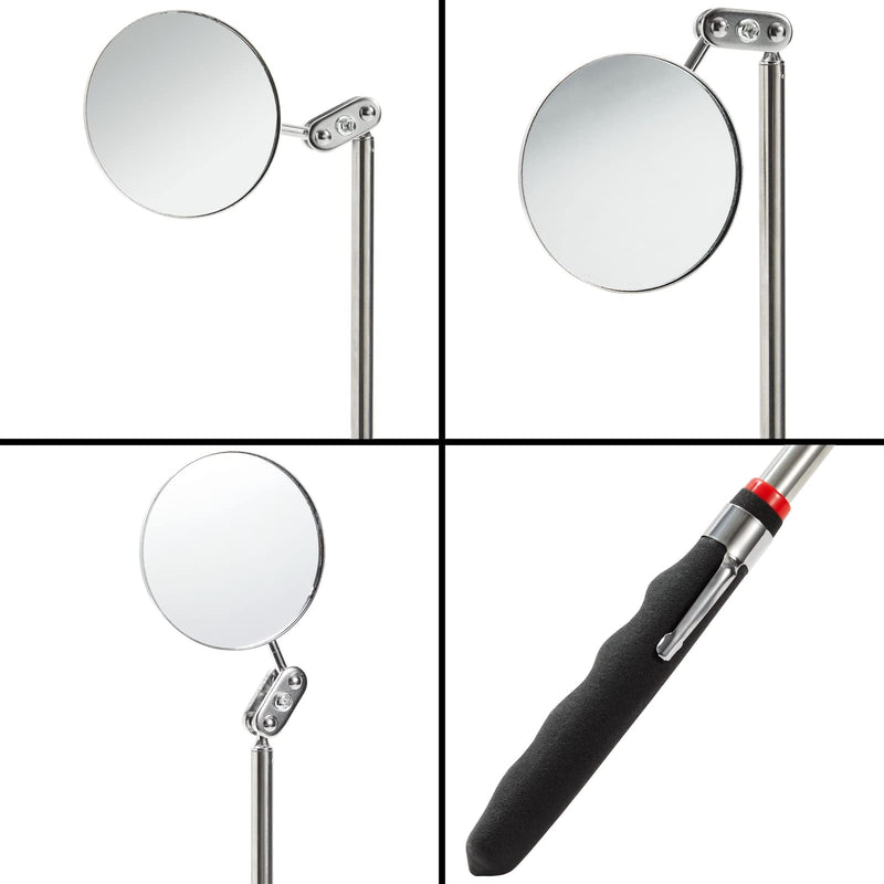 Juvale 2 Pack Telescope Inspection Mirror Tool, Round Mirror Tool with 24.5-Inch Extension for Mechanics, & Inspectors - Telescope Mirror with Handle - 2 Inch Telescoping Inspection Mirror