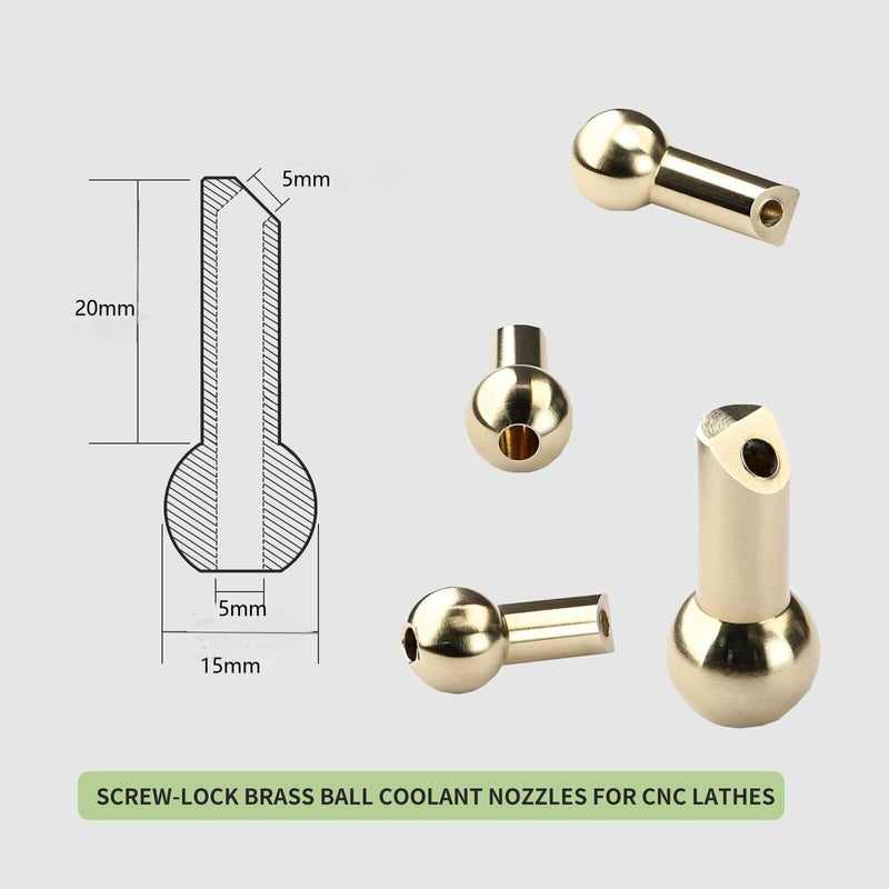 5 Pcs Brass Balls Coolant Nozzles- 15mm Copper Ball Diameter, 20mm Tube Length, 5mm Inner Diameter Slanted Hole, for Machine Tool Turret Water Spraying & Cooling (TCQX-15-20-5) TCQX-15-20-5