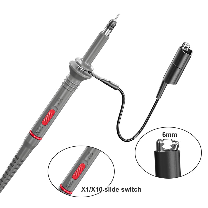 Goupchn Universal Oscilloscope Probes with Accessories Kit 100MHz 1X 10X 2 Pack with BNC to BNC, Test Hook, Alligator Clip, Banana Plug Test Leads, Wire Piercing Probe X1/X10 100Mhz 2PCS with 4PCS BNC Test Leads
