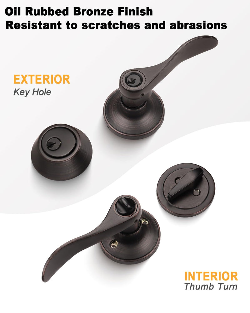 Gobrico Front/Exterior Door Lever Lockset with Single Cylinder Deadbolt, 1 Pack Keyed Alike Oil Rubbed Bronze Combination Handle Set, Entry Door Lockset with Deadbolt