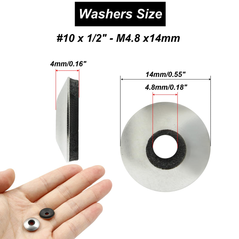 Biaungdo 120 Pcs #10 x 1/2" Neoprene Washers, Stainless Steel Neoprene EPDM Bonded Sealing Washers Rubber Washers Gasket Assortment Kit for Screws(M4.8 x 14mm) #10 x 1/2"