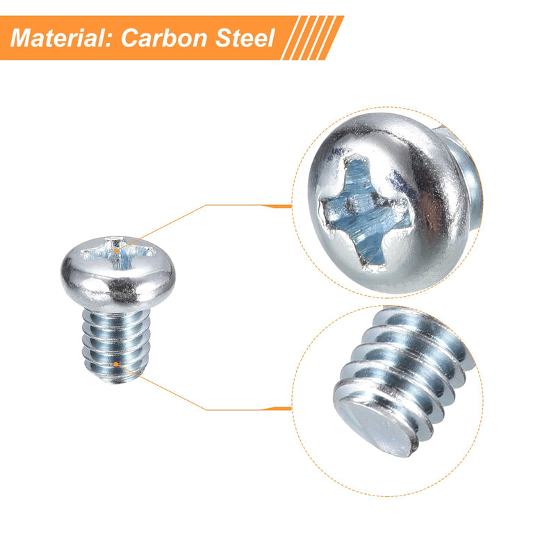 uxcell #8-32x1/4 Pan Head Phillips Machine Screws, 50pcs Zinc Plated Carbon Steel Cross Head Screws Fully Threaded Bolts #8-32x1/4" 50