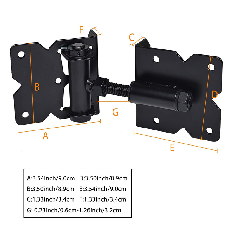Self Closing Gate Hardware Hinges Heavy Duty for Wooden/Vinyl/PVC Fences,90 Degree Adjustable, with Installation Screws and Swing Adjuster Tool,2 Pack/Set,Black Black