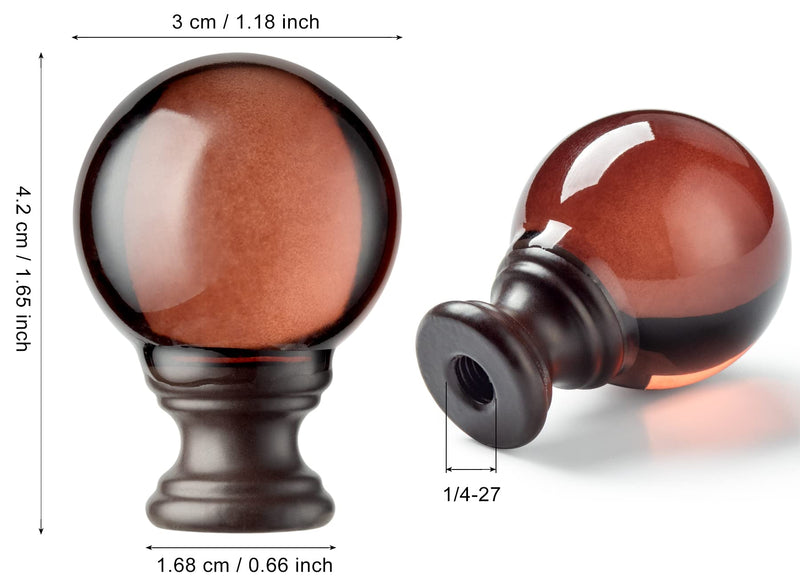 2 Pcs Lamp Finials, Ball Shaped Tawny Crystal Glass with Bronze Finish Screw Knob Base for Lamp Shade Top Cap, Decoration Accessories for Table and Floor Lamps (2 Inches Tall)