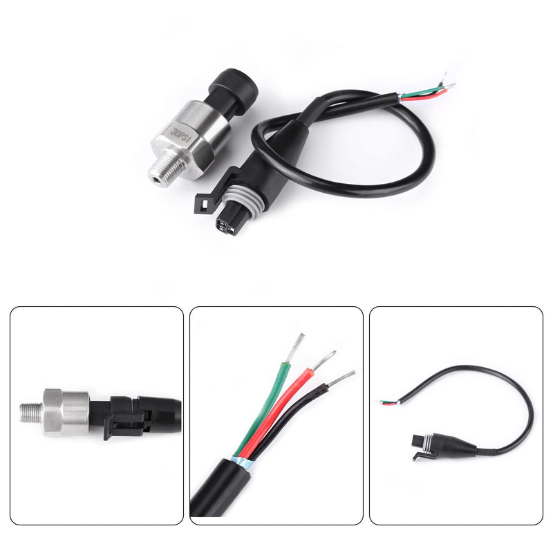 Pressure Transducer Sender Sensor with Connector, Stainless Steel 1/8”-27 NPT Pressure Transducer Sensor Compatible for Oil Fuel Air Water (30 PSI) 30 PSI