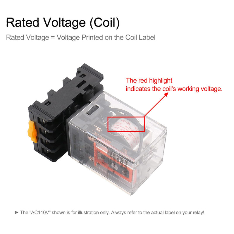 Baomain 2-Pack Power Relay MK2P-I 110VAC Coil DPDT 8 Pin with Plug-in Terminal Socket, for Automation and Control Systems