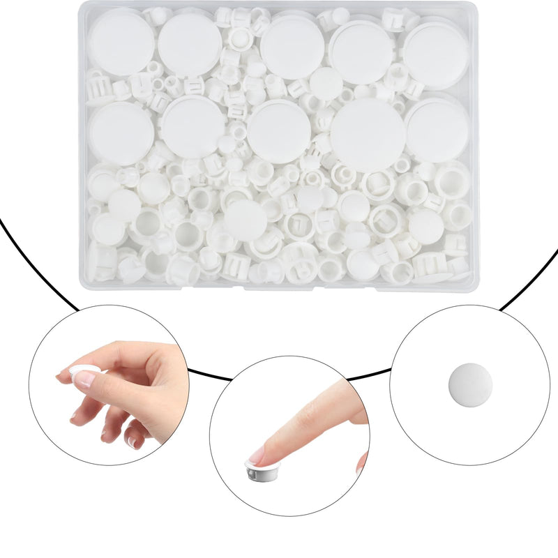 Plastic Hole Plugs, 180pcs White Panel Knockout Locking Plugs, Round Drill Screw Hole Plugs Covers for Kitchen Cabinet Furniture Insert End Caps, 1" 3/4" 1/2" 3/8" 5/16" 1/4" 1/5" B-white Mixed