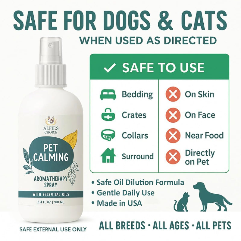 ALFIE'S CHOICE Pet Calming Aromatherapy Spray for Dogs | 3.4 fl oz Travel Size | Lavender & Valerian Aromatherapy Mist | for Crate, Car & Vet Visit Comfort