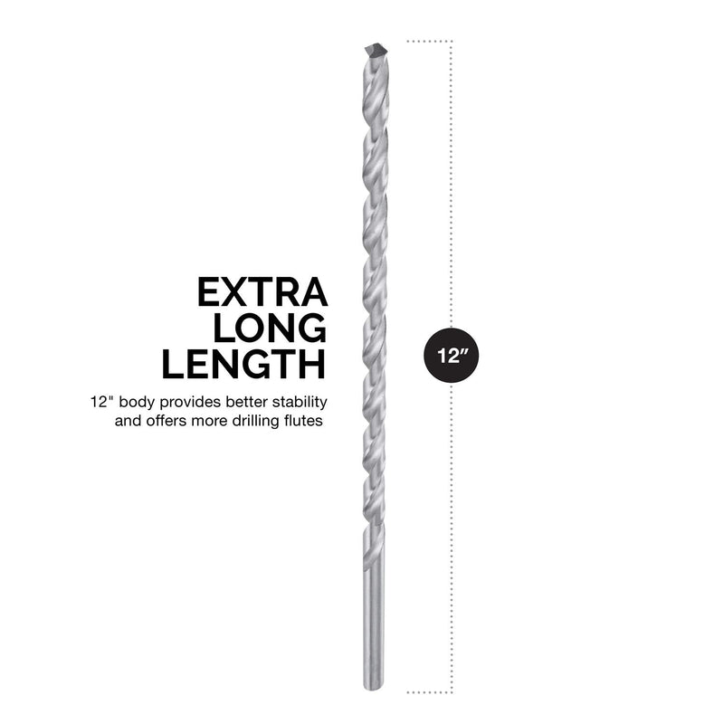 NEIKO 10047A Extra Long Drill Bit Set | 5-Piece | M2 HSS Steel | 12-Inch Length | 1/8, 3/16, 1/4, 5/16, and 3/8-Inch 5 Piece