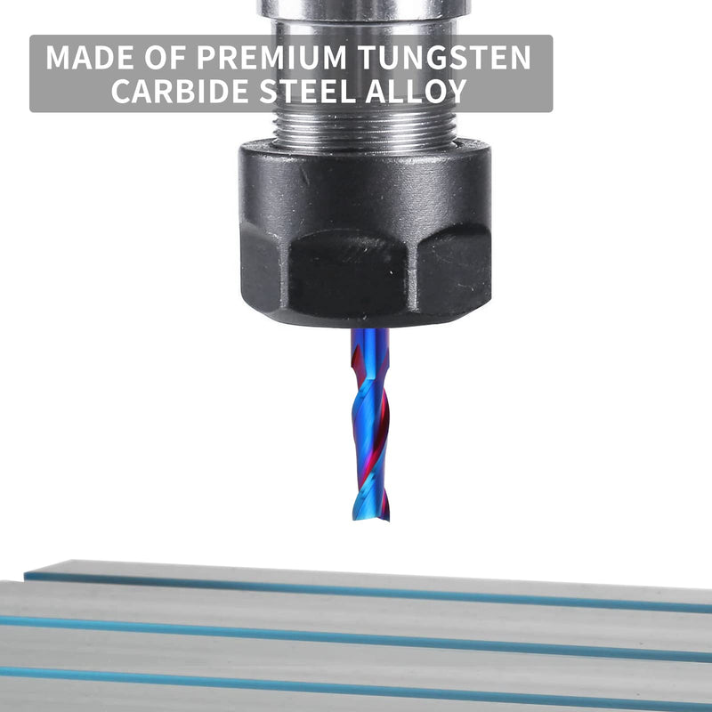 Upcut Spiral Router Bits 1/4 inch Shank, 1/4 inch Cutting Diameter Solid Carbide with Nano Blue Coating CNC Router Bits End Mill for Wood Cut, Carving, Edge Trimming UP CUT