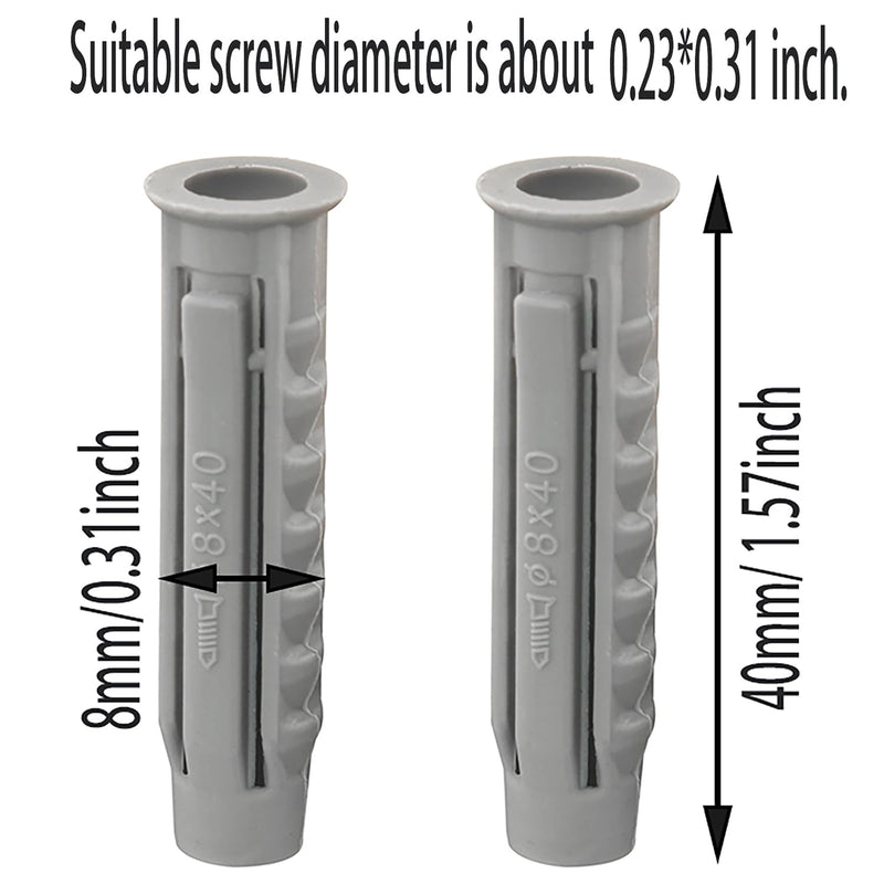12PCS Plastic Anchor Bolts 0.3x2 inches Nylon Screw Expansion Plug for Concrete Walls Brick Walls M8x40mm TV Mounting Hardware for Fixing Brackets Shelves Frames Cabinets
