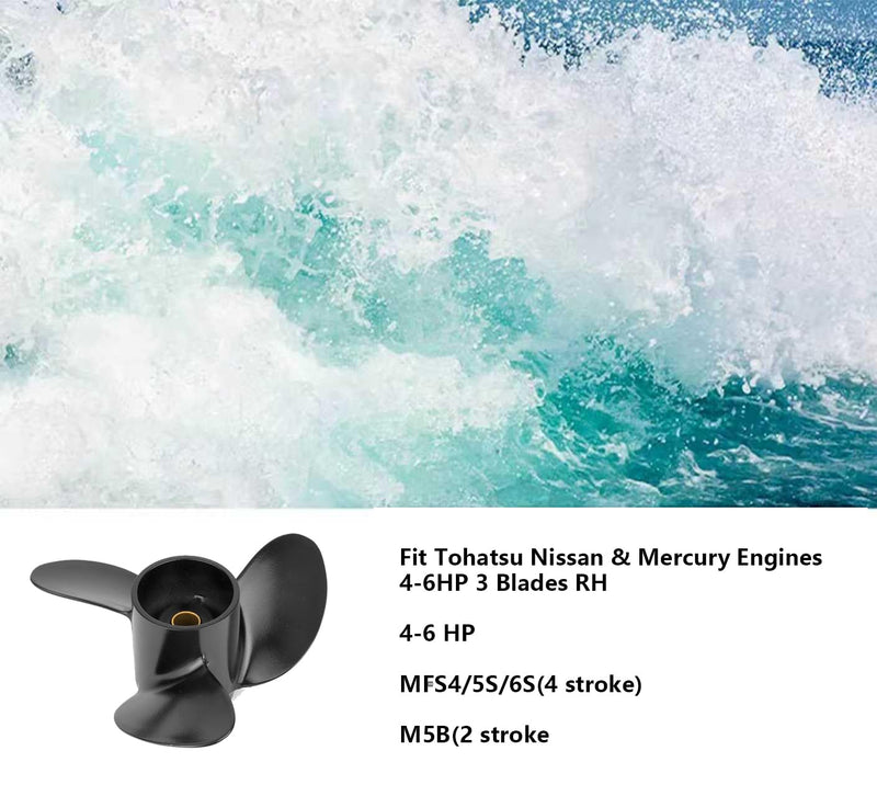 7.8 x 7 P Upgrade Aluminum Boat Outboard Motors Propeller Compatible fit Tohatsu Nissan & Mercury Engines 4-6HP 3R1B64514-2/48-812949A02 12 Spline Tooth 3 Blades RH