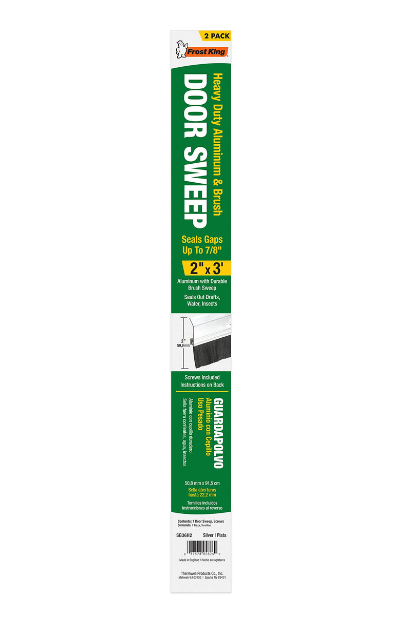 Frost King SB36 Extra Brush Door Sweep, 2-inch X 36-inch Long, Silver-Aluminum - 2-Pack