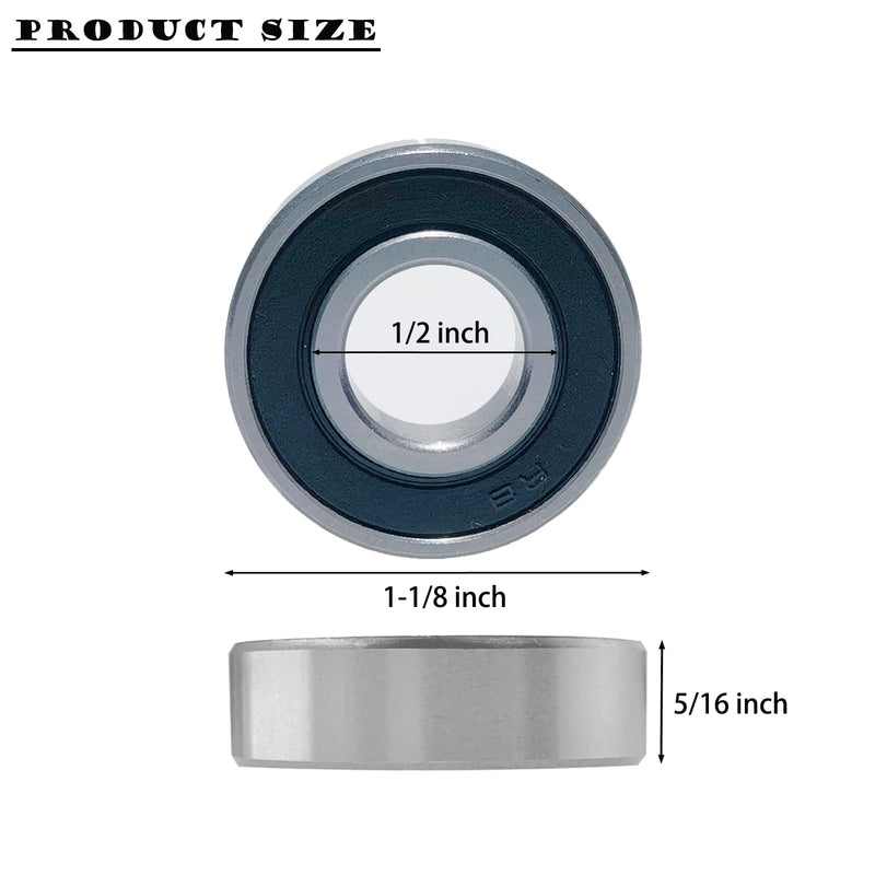 10 PCS R8-2RS 1/2 inch Bore Double Rubber Sealed Roller Ball Bearing 1/2 x1-1/8 x5/16 Inch ABEC3 Precision Small Ball Bearing for Electric Motor, Wheels, Home Appliances, Garden Machinery 10