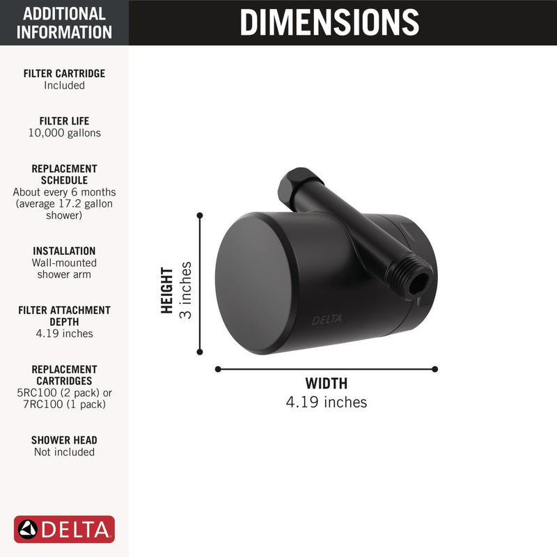 Delta Faucet Clarifi Standard Shower Filter Attachment with Filter, Shower Water Filter, Shower Head Filter, Matte Black 7SF100-BL