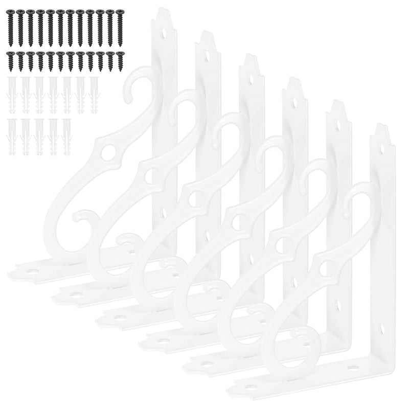 M METERXITY 6-Pack Shelf Brackets, 5 Inch Long L Shape Iron Wall Mount Shelf Support Bracket with Mounting Hardware 120 lbs Load Capacity for Home/Kitchen/DIY Decorative [White]