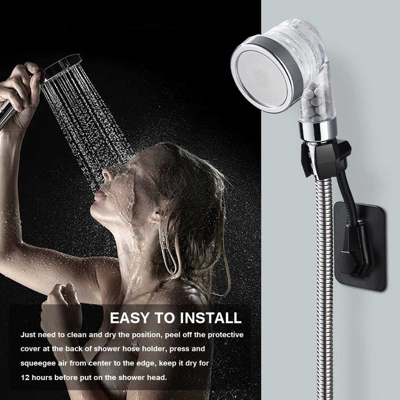 Shower Head Holder Strong Adhesive 360 Degree Rotatable Adjustable Handheld Shower Wand Holder Wall Mount Bracket for Bathroom (Black) Black