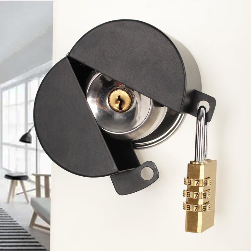 Door Knob with Lock，Without Drilling Door Handle Lock， (Black with Lock from Outside Prevents Turning of Door Knob and Access to Keyhole,for Apartment Evictions，Dementia Patients,Childproof Black
