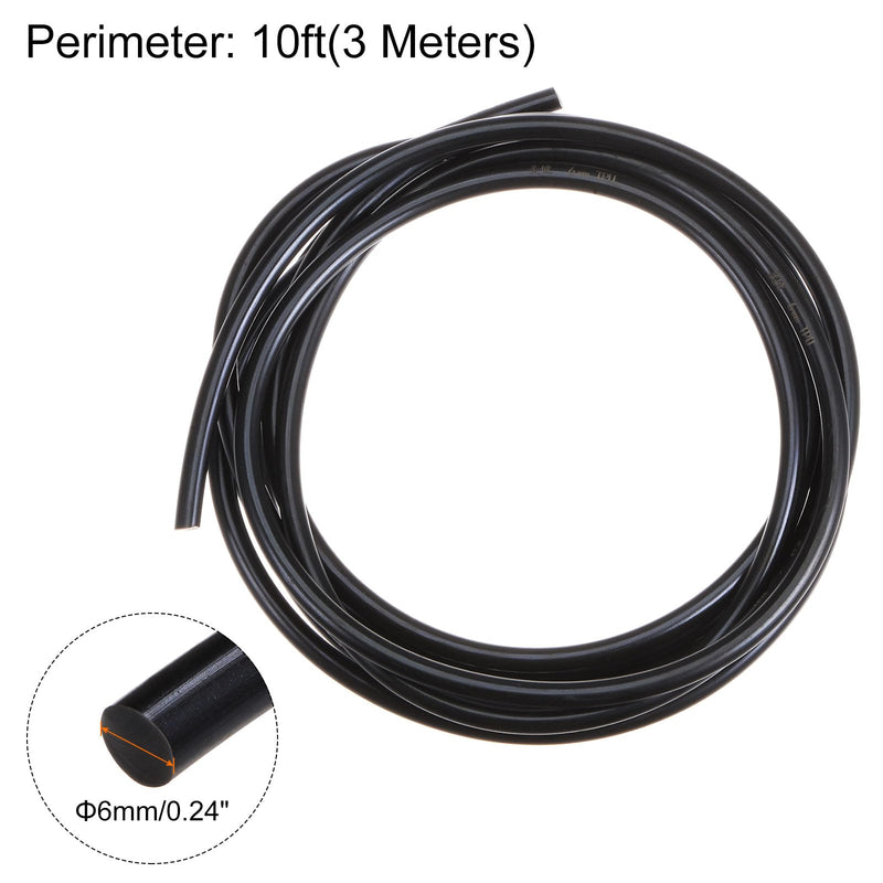 HARFINGTON PU Transmission Belt Polyurethane Round Belts 6mm Dia 10ft(3 Meters) Length Smooth Surface Urethane Belt for Drive Transmission, Black 6mmx3 Meters