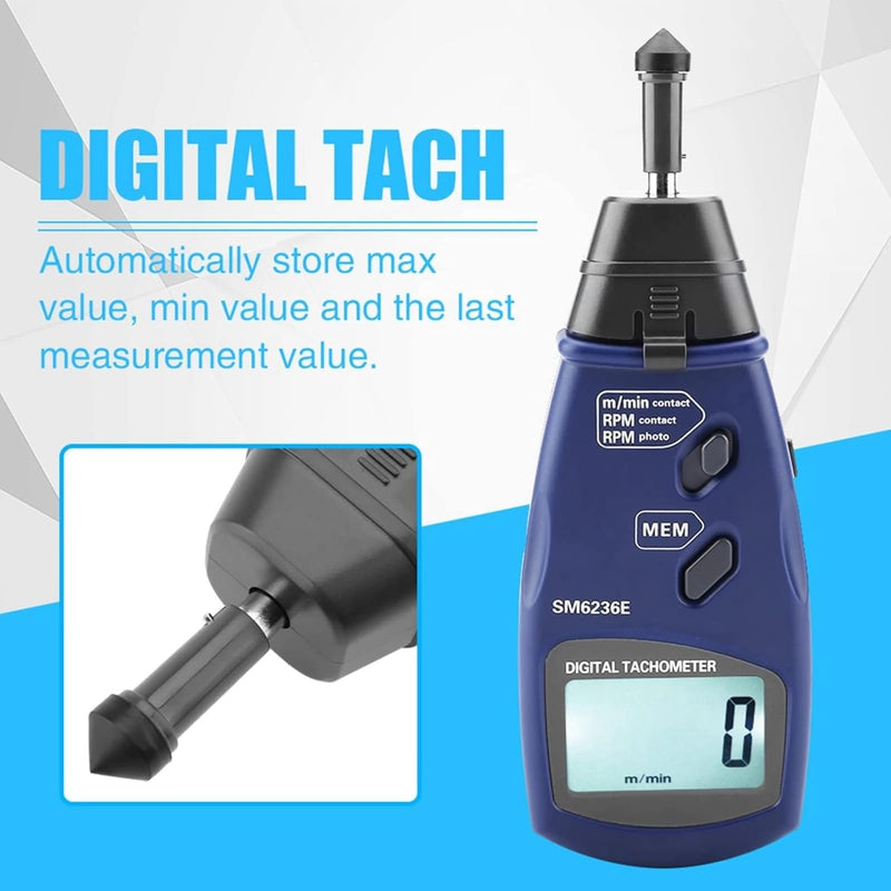 Digital Tachometer DT6236E Digital Tachometer Non Photo Tachometer 5 Digits 18 mm RPM Tach LCD Rotation Meter Gauge Tester