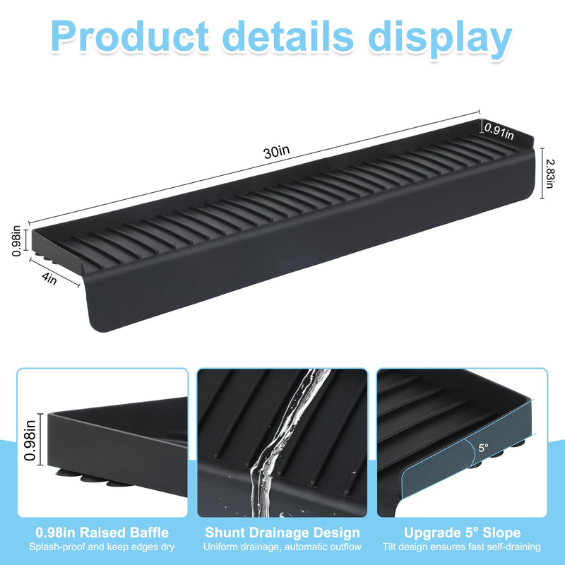 Silicone Sink Edge Protectors 4" x 30", Upgrade Kitchen Sink Splash Guards with Suction Cup, Splash Guard for Bathtub Sink, Countertop Protectors for Quartz Kitchen Sink（Black） 4*30in（black）