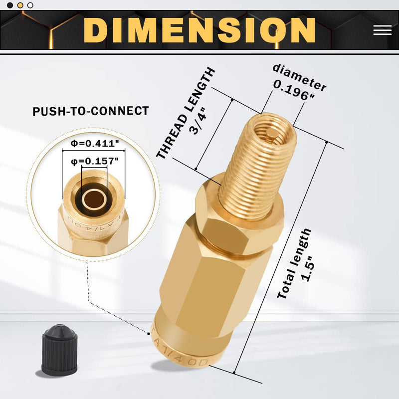 2 Packs 1/4" Air Value Inflation Schrader Valve, Schrader Valve Adapter with Push to Connect Button for 1/4" OD Air Hose Fittings for Semi Trucks Trailers 1/4" OD Schrader Valve 2