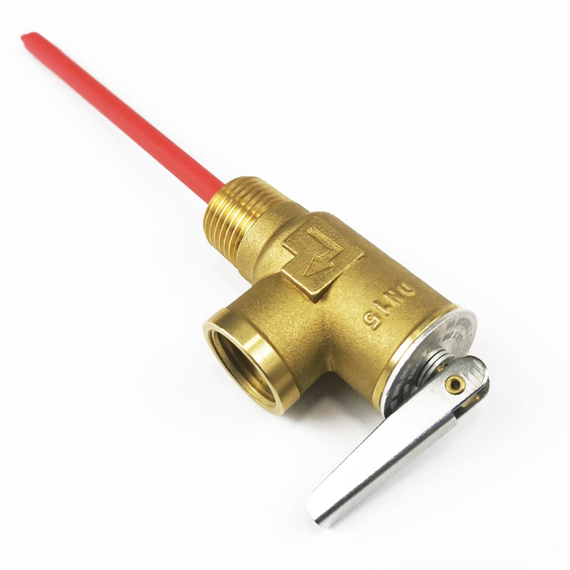 RV Hot Water Heater Temperature and Pressure Relief Valve, 210°F 150psi, Thickened Brass Body with Extended Probe, Safety Relief Valve for Electric Tank Water Heater, 1/2" NPT Thread Connection 1/2" NPT Connection