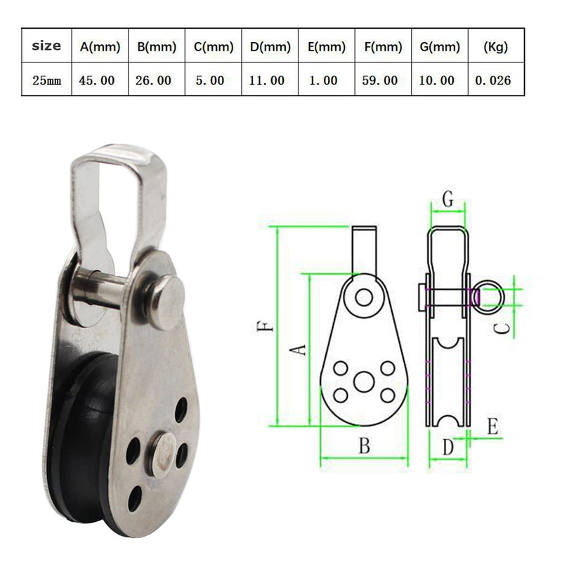 4Pcs Stainless Steel Pulley，Kayak Pulley Nylon Marine Pulley Block Rope Runner Single Pulley Bearing Block Rope Runner for Most 0.08"/2mm to 0.32"/8mm Diameter Ropes