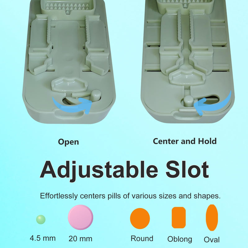 Pill Cutter for Cutting Multiple Pills, Pill Cutter for Large, Small and Tiny Pills 1/2 1/3 1/4, with Centering Device, Crusher, Brush and Storage Box 1/3 Green