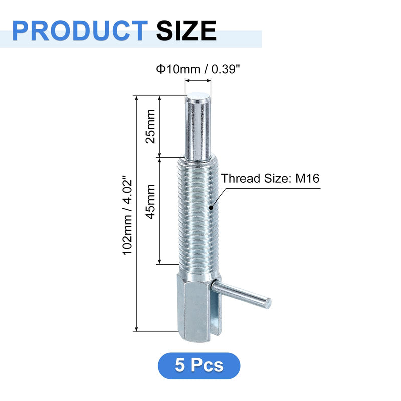 uxcell 5Pcs Retractable Indexing Plunger Pin, M16 l Spring Plunger Carbon Steel Spring Loaded Latch Telescopic Locking Pin for Machinery Shipbuilding 5