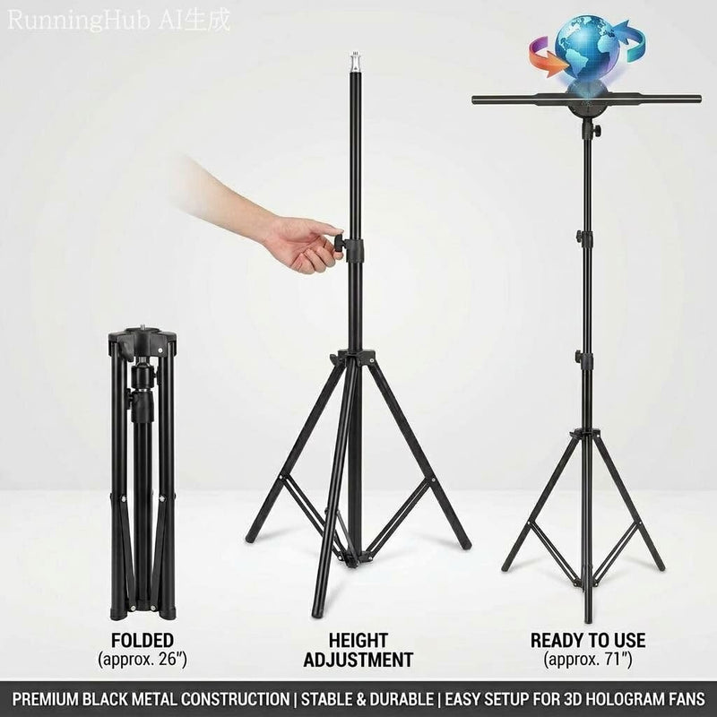 3D Hologram Fan Metal Desktop Stand, Heavy-Duty All-Metal Base & Frame with Non-Slip Pads, Stable Display Holder for 16.9 Inch or Smaller Hologram Fans, Retail & Exhibition Use