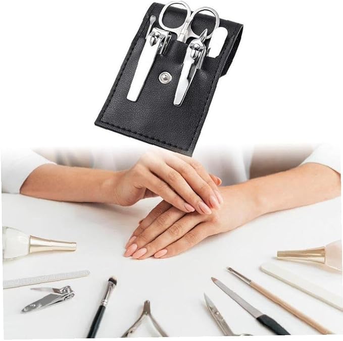 Grooming Set, Nail Clippers, Ear Picks, Tweezers, Stainless Steel, PU Leather Bag, Sharpness, Durability, Nail Care, Foot Care, Portable, Unisex, Travel, Business Trip, 7 Piece Set (Black) - NewNest Australia