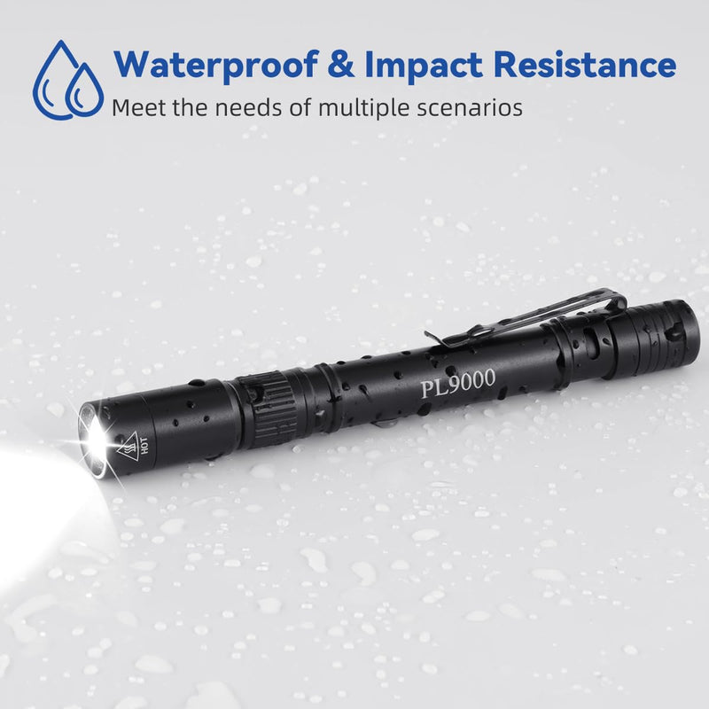 2Pack Pen Flashlight Rechargeable PL9000, 5Mode Bright Pen Light Flashlight High Lumens, Waterproof Pocket Flashlights, EDC Adjustable Tactical Flash Light, LED Small Lights with Clip for Emergencies 2Pack
