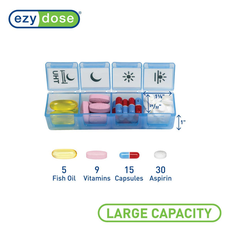 Ezy Dose Weekly (7-Day) Pill Case, Medicine Planner, Vitamin Organizer Box, Convenient and Easy to Use, X-Large Pop-Out Compartments, 4 Times a Day, Rainbow Lids with Case, BPA Free