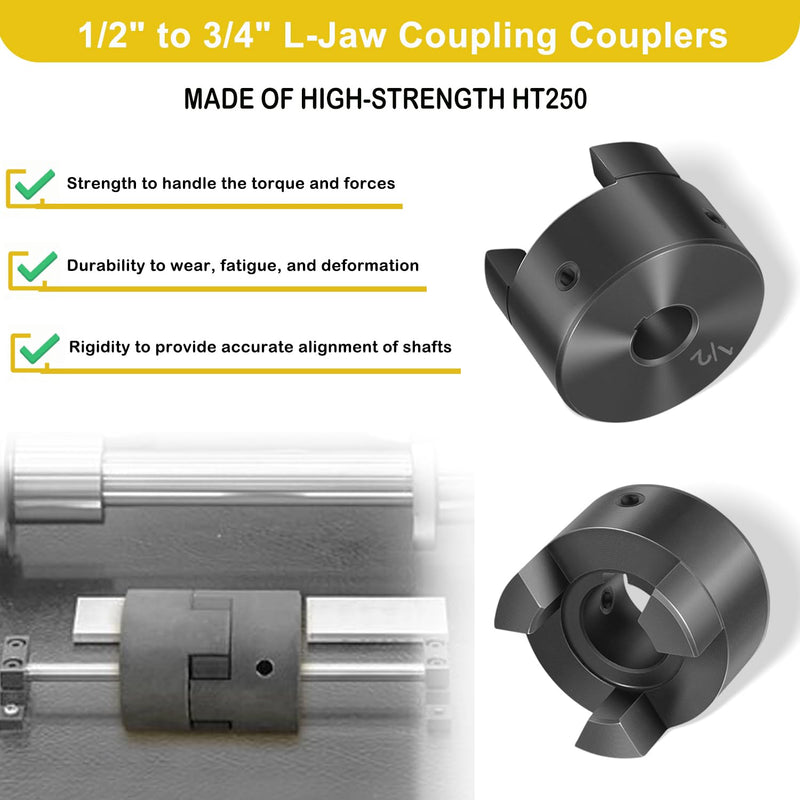 1/2" to 3/4" L075 Flexible 3-Piece L-Jaw Coupling Coupler Set & Buna-N NBR Rubber Spider for Log Splitter Hybrid Equipment