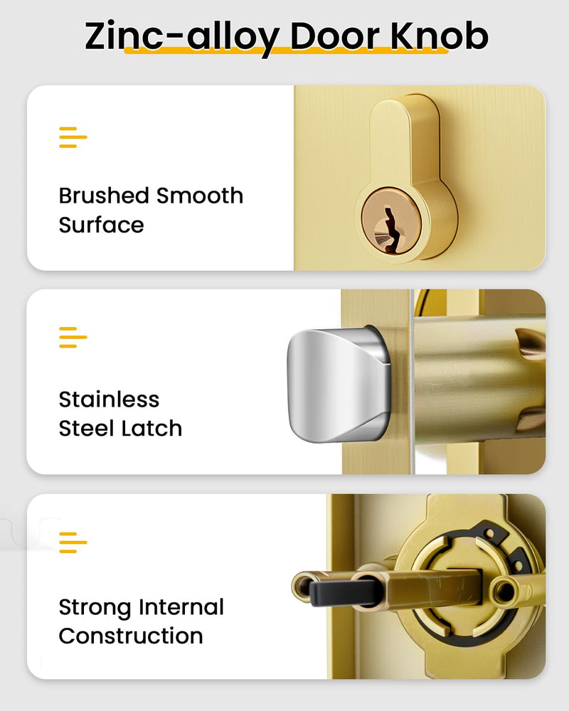 Goldenwarm Gold Exterior Door Knob with Deadbolt, Heavy Duty Front Door Knob and Deadbolt Set, Keyed Alike Brushed Gold Exterior Door Lock Set - Single Cylinder, Zinc-Alloy 1 Pack