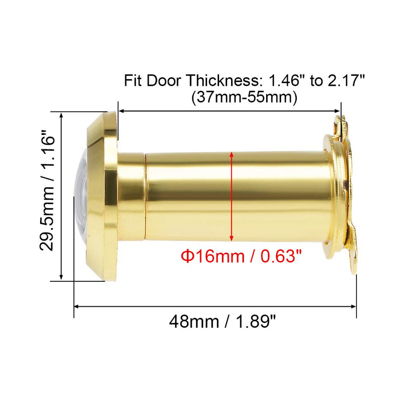 uxcell Door View, Solid Brass 220-degree Door Viewer Peephole with Cover for 1-1/2 to 2-1/4 Inch Thick Doors, Polished Gold Finish