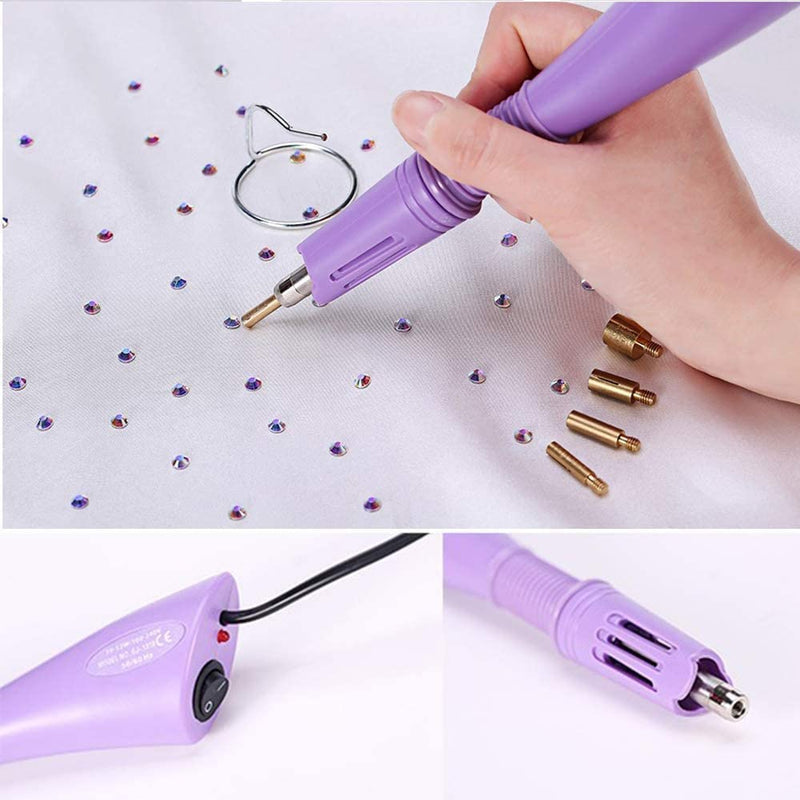 Hotfix Rhinestone Applicator, 7 in 1 Professional Iron-on DIY Hot Fix Tool Rhinestone Setter Applicator Wand Crystal Gem Tool Kit with 7 Different Sizes Tips and Support Stand (Purple) American Standard1